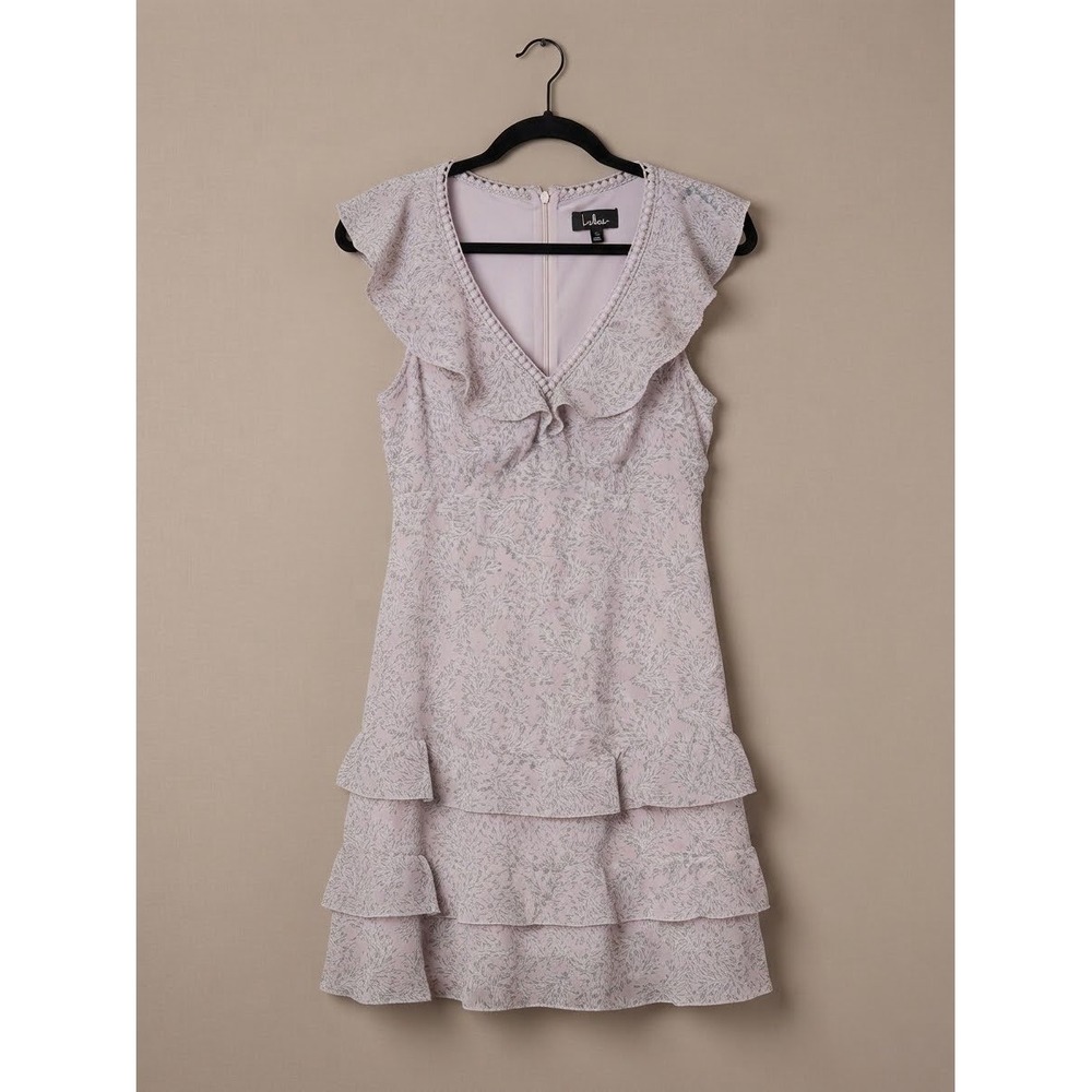 Lulus Pink Floral Ruffle Tiered Mini Dress V-Neck Trim Small Cottage Feminine